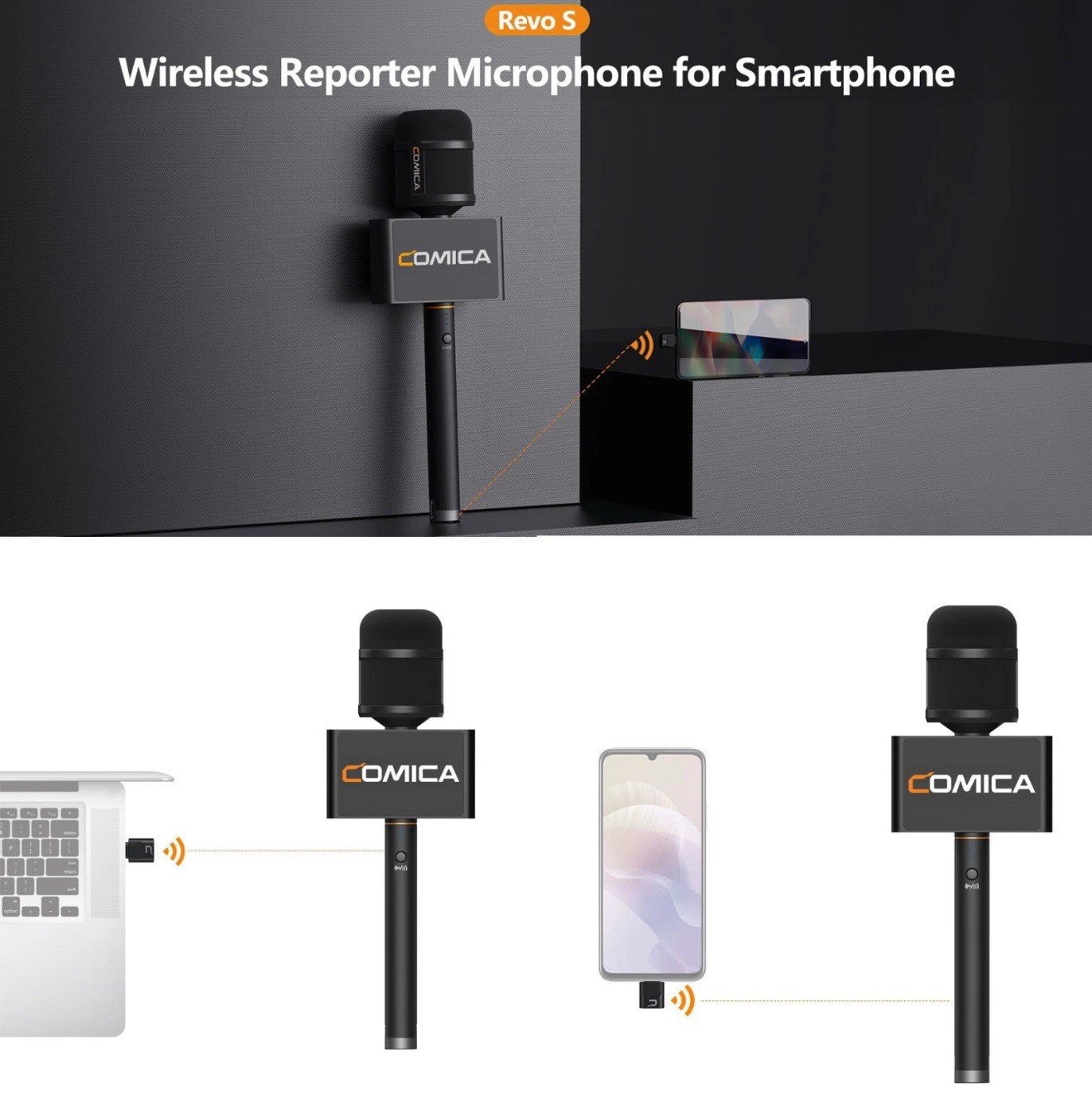 COMICA Revo S Wireless Reporter Microphone Compatible with Windows Mac OS