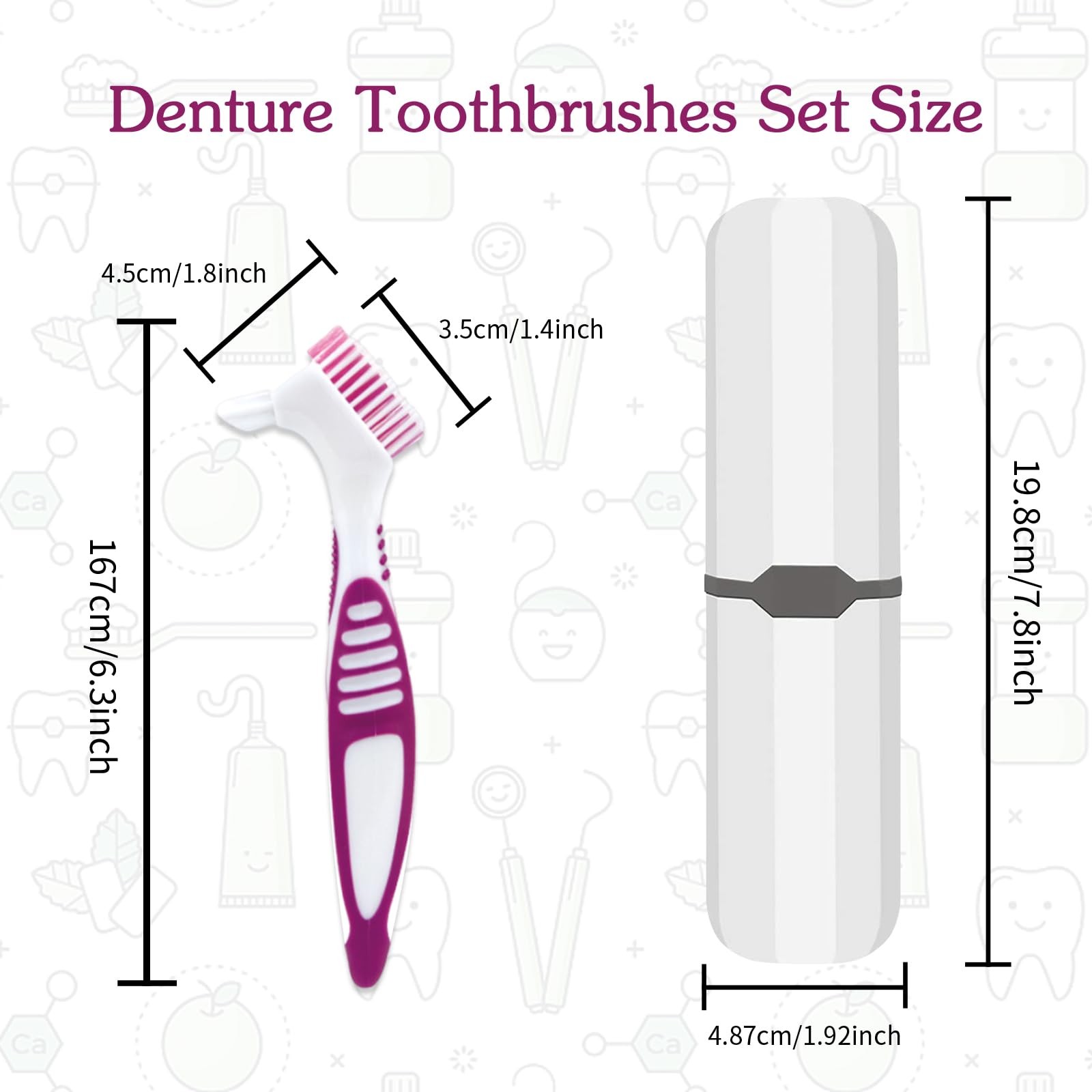 Denture Brush, 2 Pcs False Teeth Toothbrush with White Carrying Case, Multi-T...