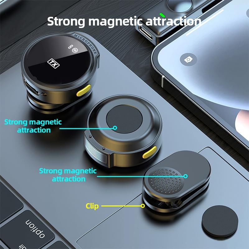 Magnetic Wireless Lavalier Mic for Android, iPhone(2 TX+1 RX+Charging Case),