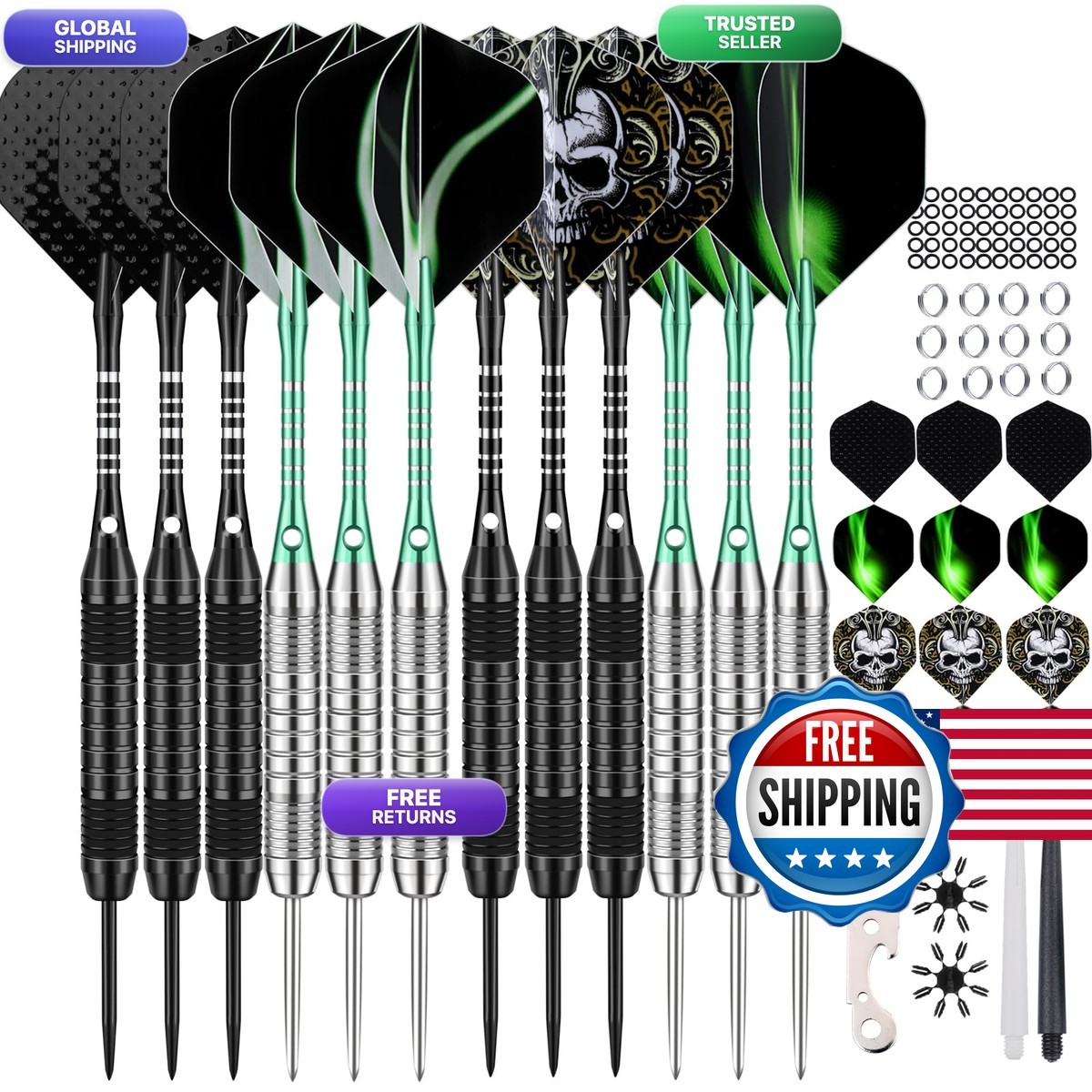 Dartspace 12 Pack Darts Metal Tip Set 22/24 Grams Steel Tip Darts Premium Black