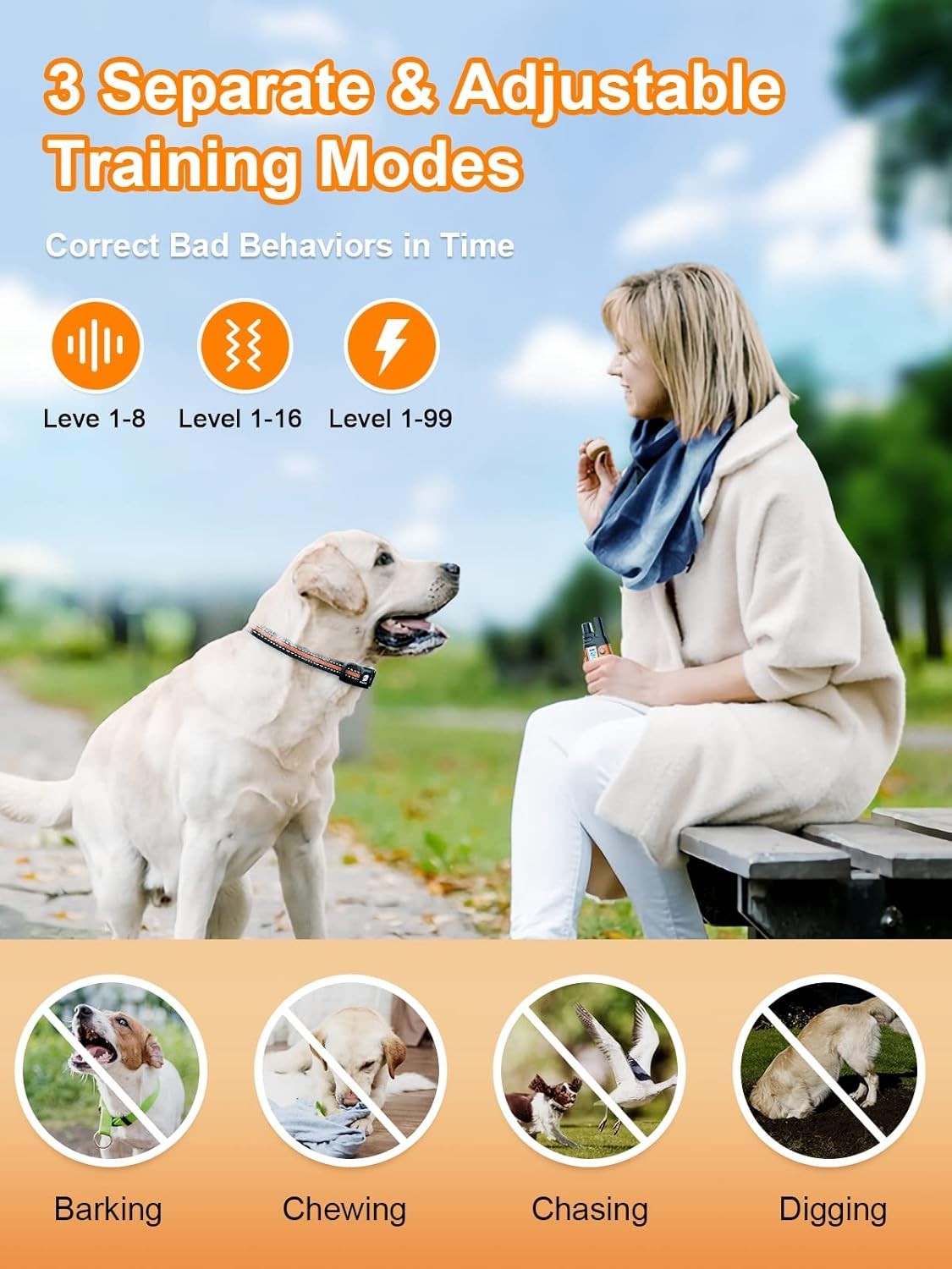 3300 ft Waterproof Dog Shock Collar for 2 Dogs - Beep, Vibration, Shock Modes