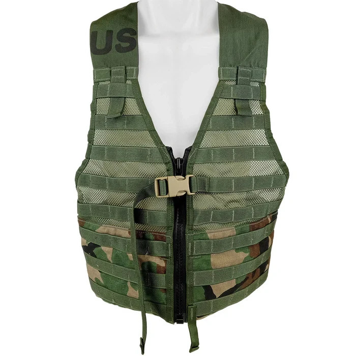 Military Issue MOLLE II Woodland Fight Load Carrier Vest w/ Zipper Brown Buckle
