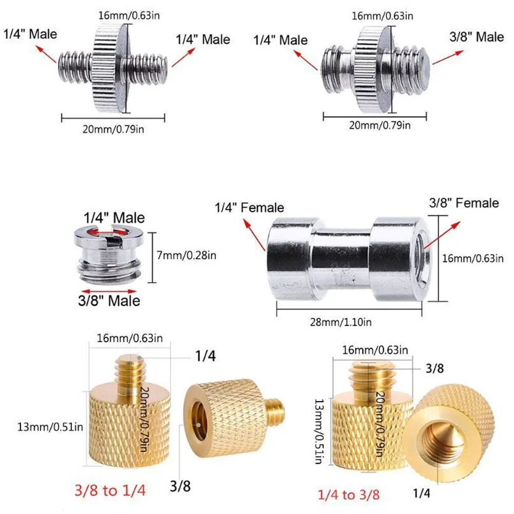 Camera Screw Mount Set 26Pcs 1/4" and 3/8" Converter Threaded Screws Adapter