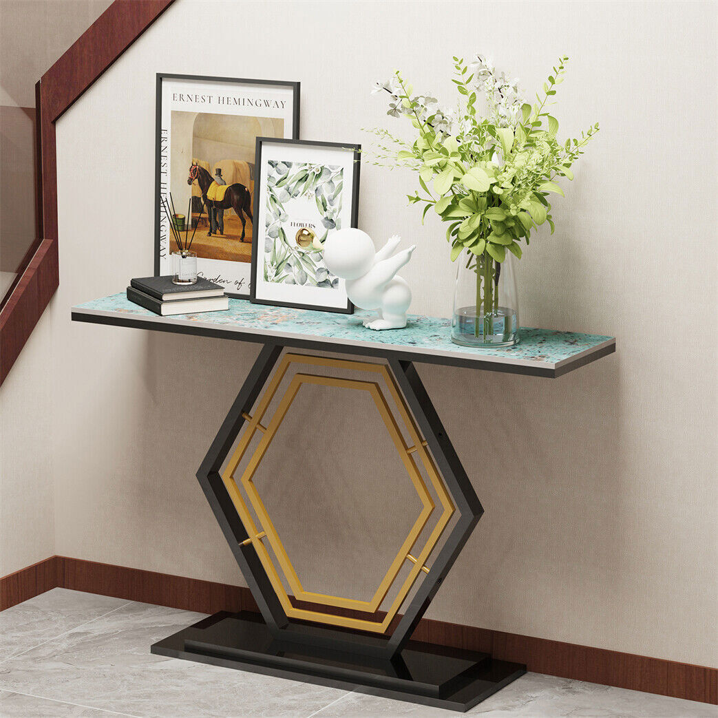 Heavy Duty Long Solid Console Table Marble Accent Table Behind Sofa Hexagon