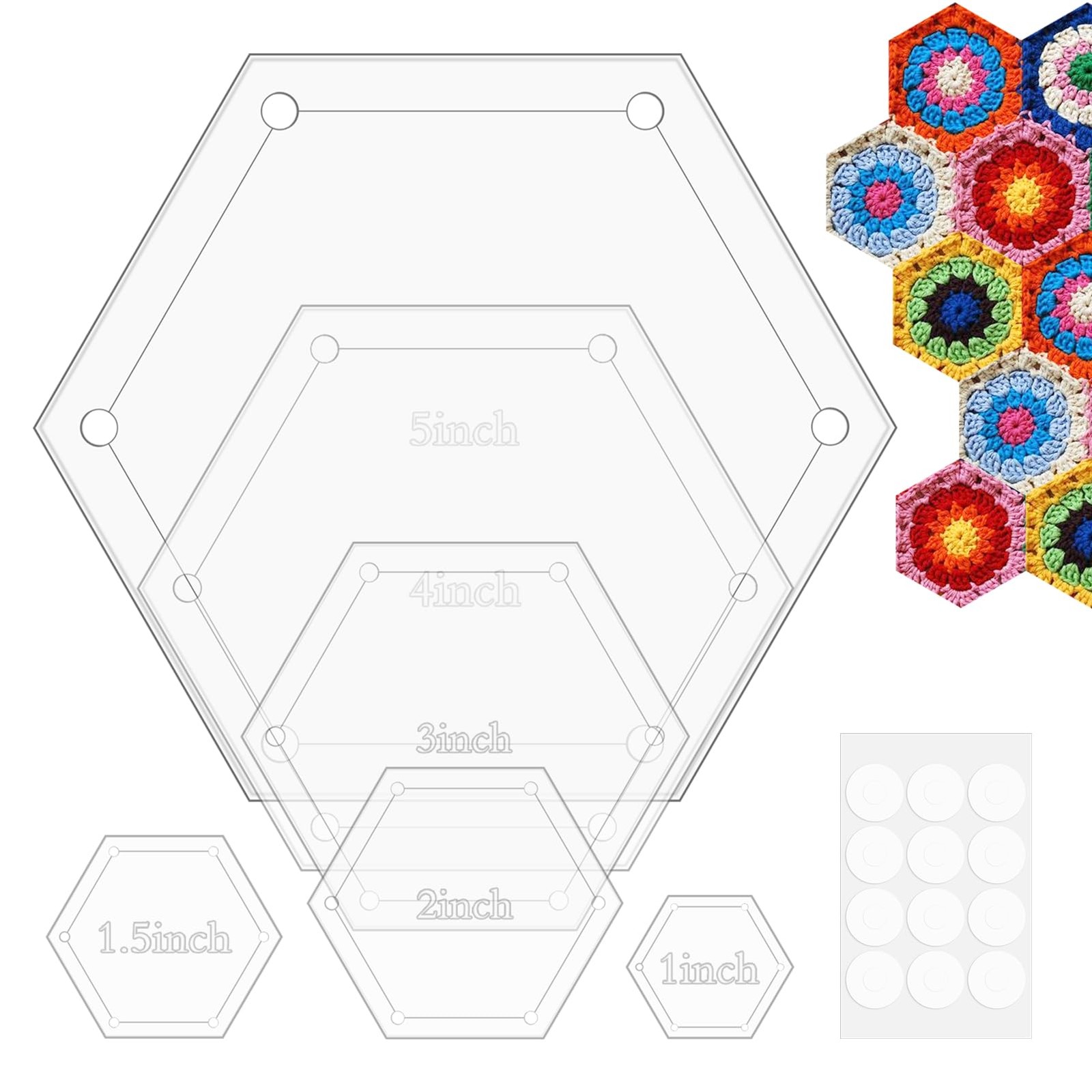 Hexagon Quilting Template Set 6 Sizes 1-5" Clear Acrylic Patchwork Ruler