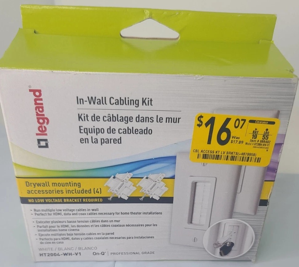 Legrand HT2004-WH-V1 In-Wall Low-Voltage Cable Access Plate Bracket Pair White