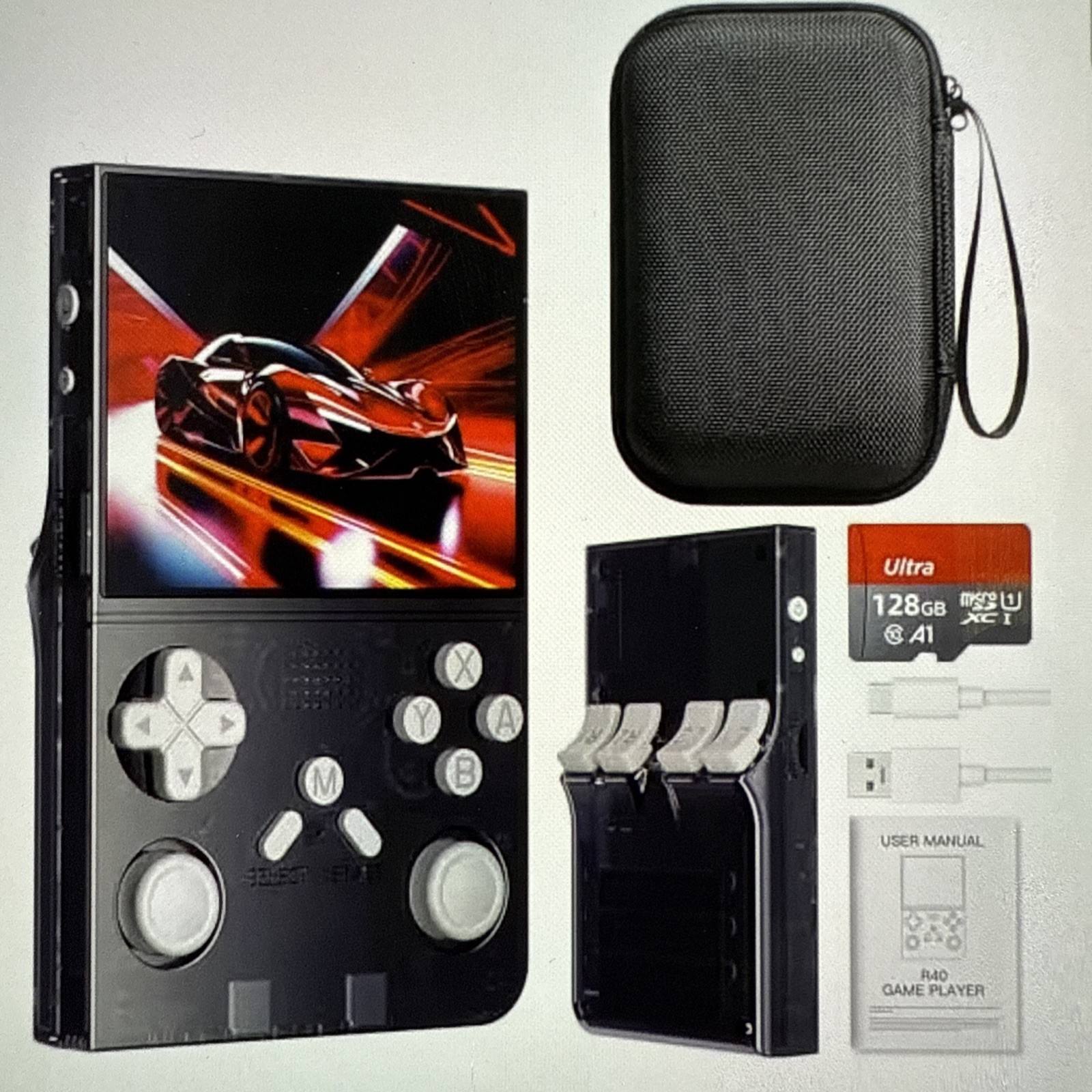 R40 Retro Handheld Game Console 3.5" IPS Display 128G Dual Power Options W/games