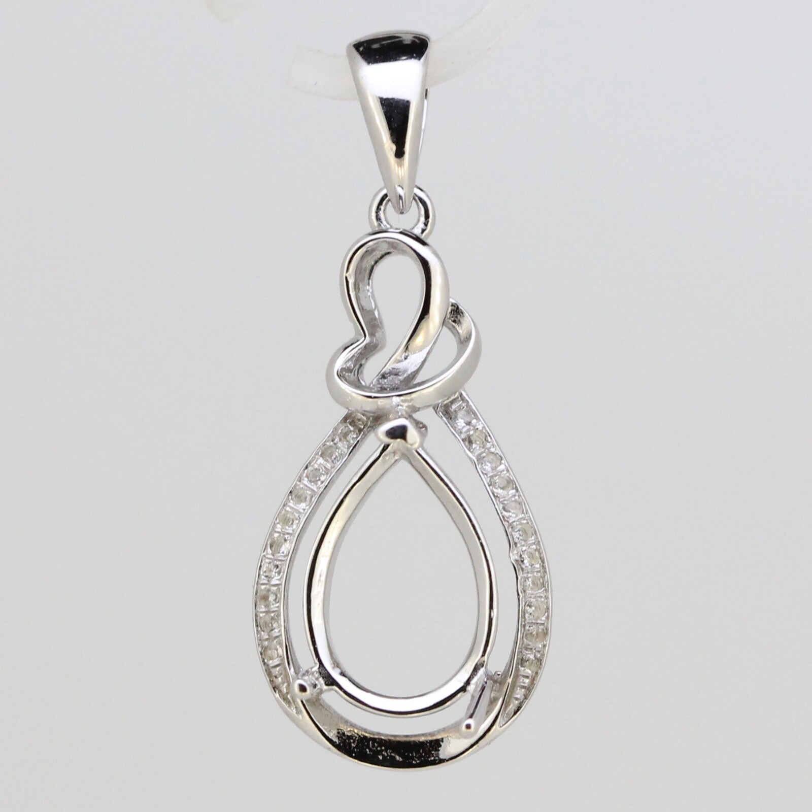 Sterling Silver Semi Mount Pendant Setting Pear PE 12x8mm White Topaz