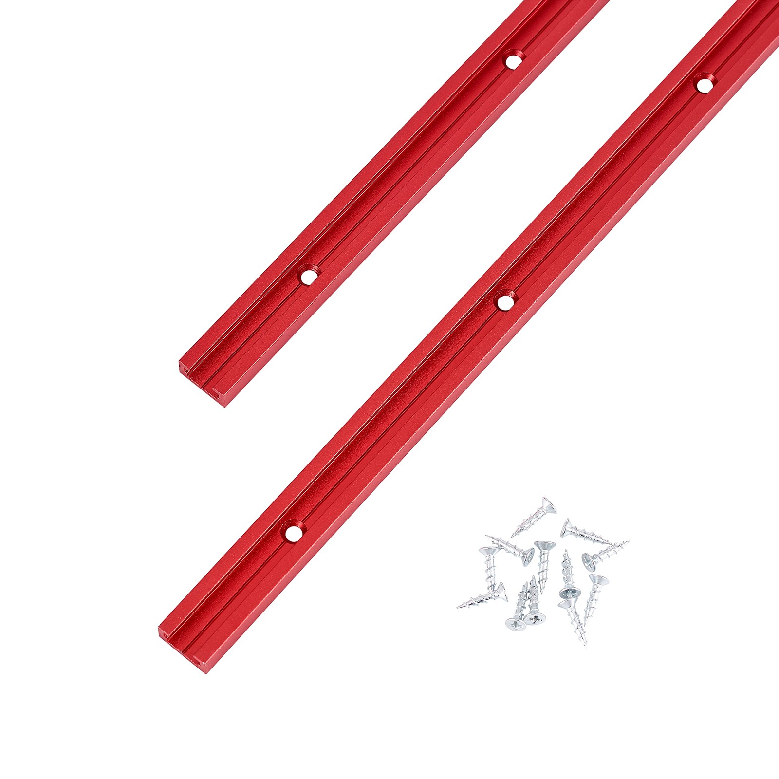2 PCS 24" Red Anodized Double Cut Profile Universal TTrack With Wood Screws