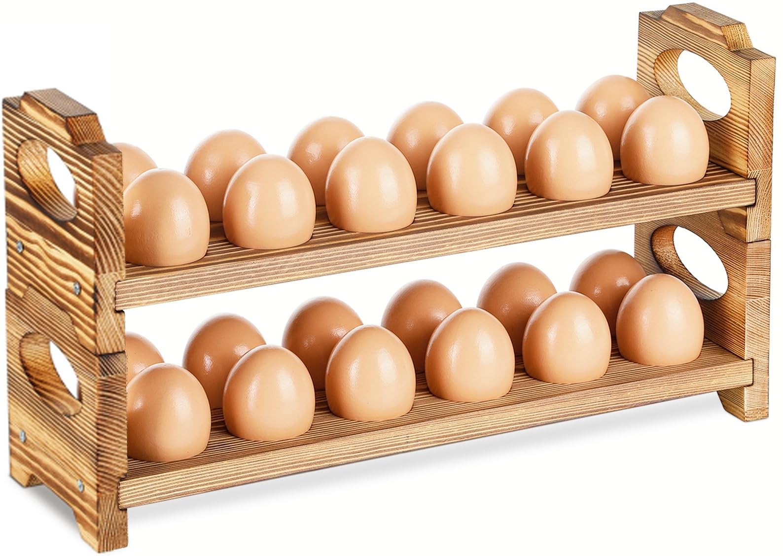 Wooden Egg Holder Countertop, 2-Tier/24-Hole, Stackable