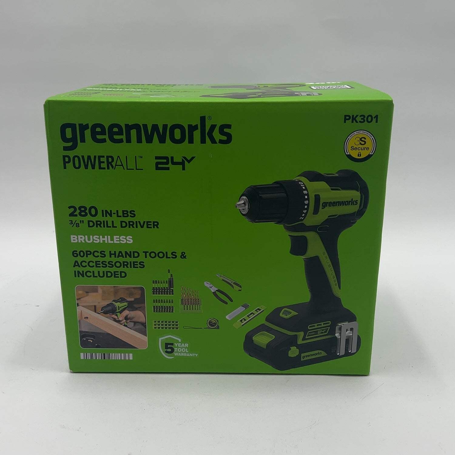 New Greenworks PK301 24V 280 In-Lbs 3/8" Drill Driver