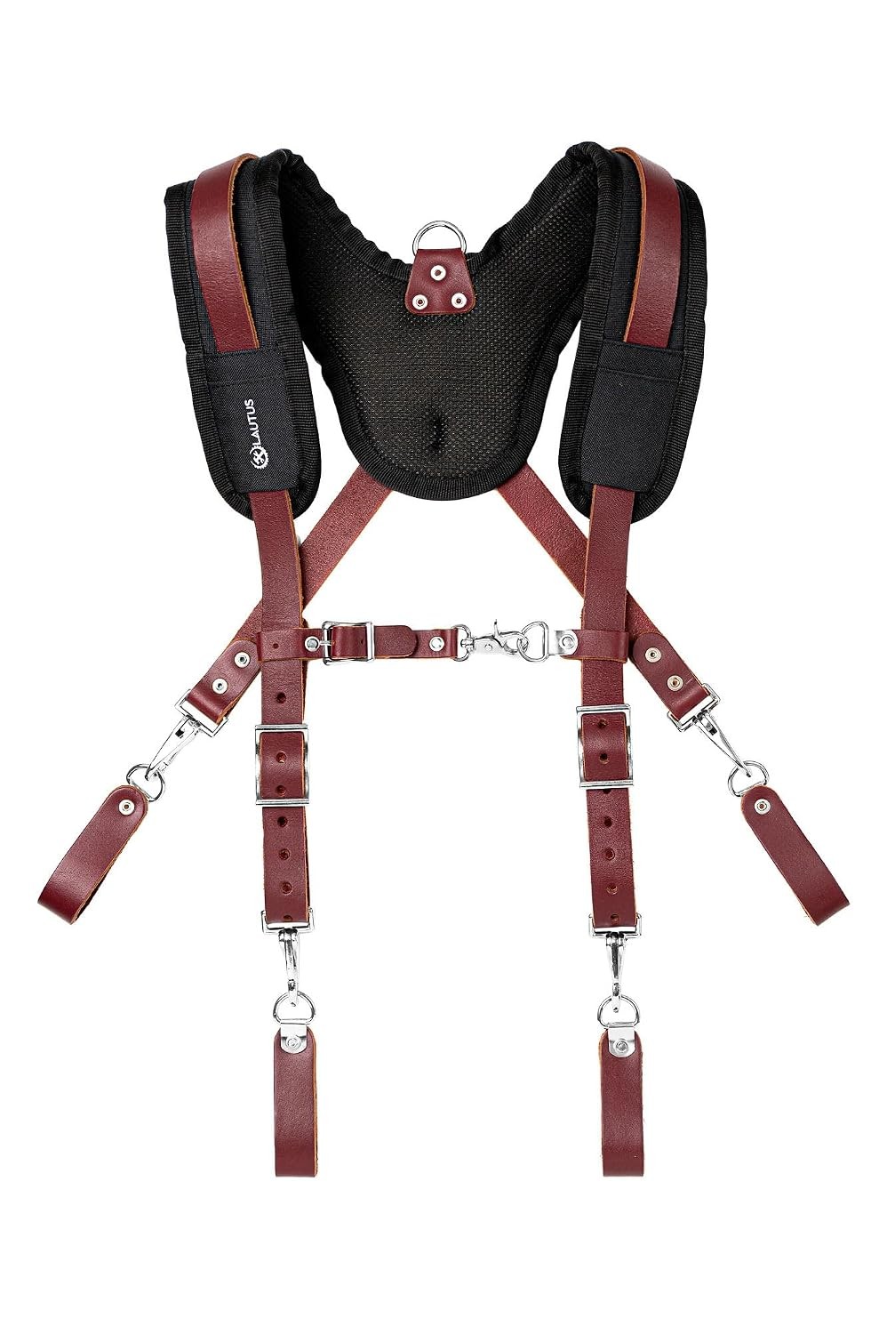 Leather Padded Tool Belt Suspenders with Chest Strap Pencil Sleeve Work Tool
