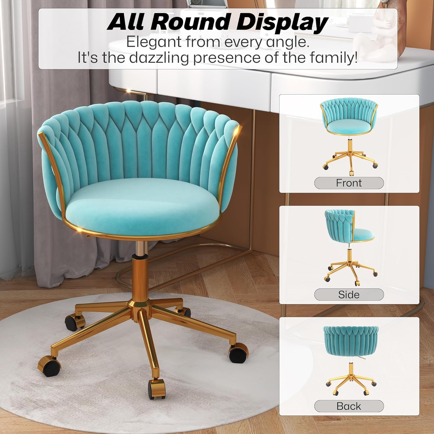 Velvet Woven Home Office Chair,Swivel Desk Chair with Wheels, Height Adjustable