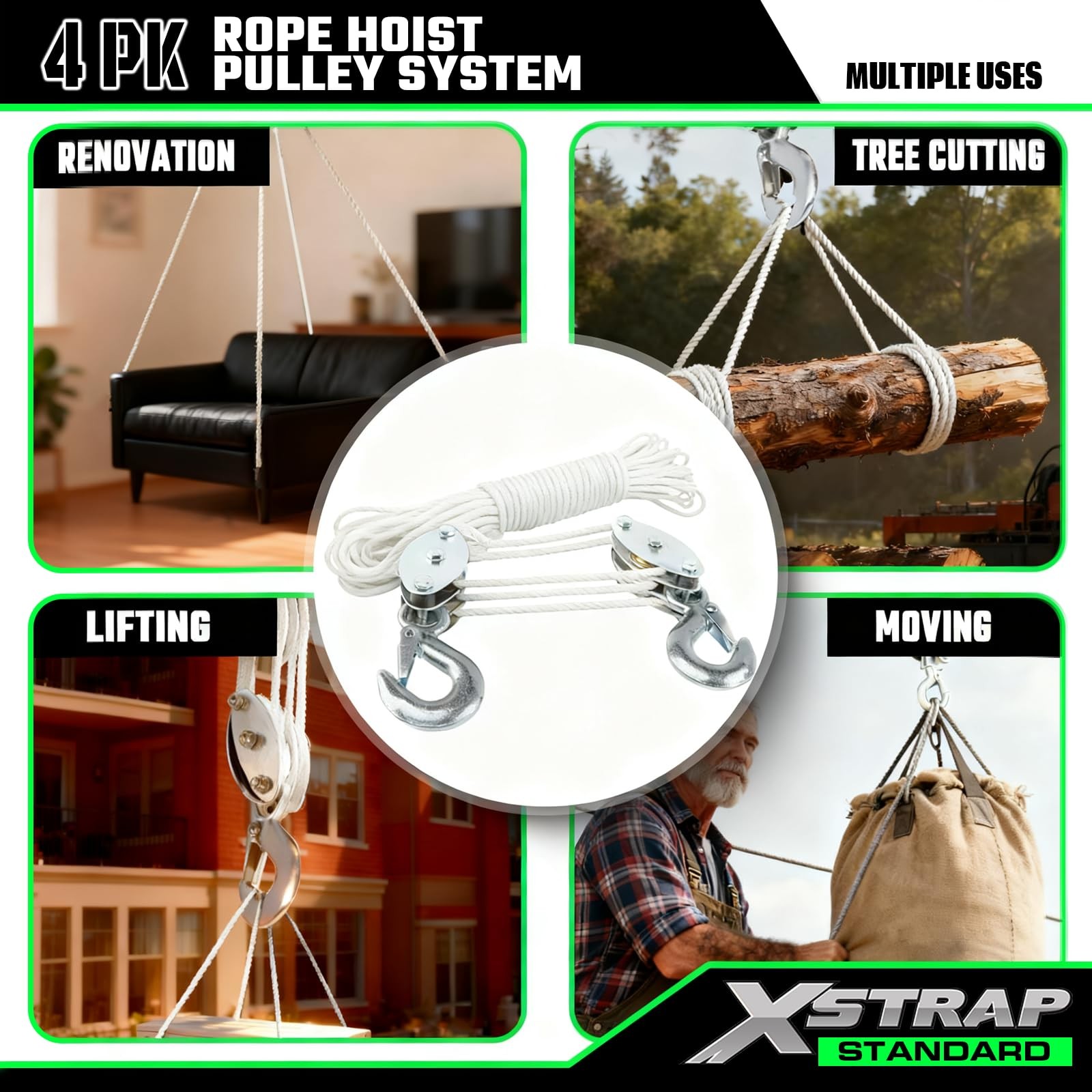 Heavy Duty Cable Pull, 0.9kg, Breaking Strength, 15m, 453.6kg Workload Block Un...