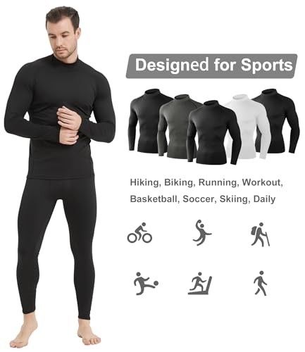 5 Pack Thermal Compression Shirts for Medium 3 Black 1 Heather Grey 1 White