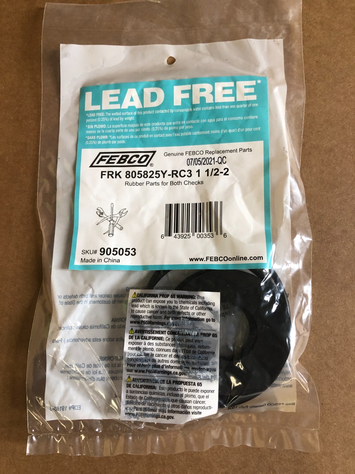 Febco 905053 - 1-1/2 and 2 in. Check Rubber Valve Repair Kit