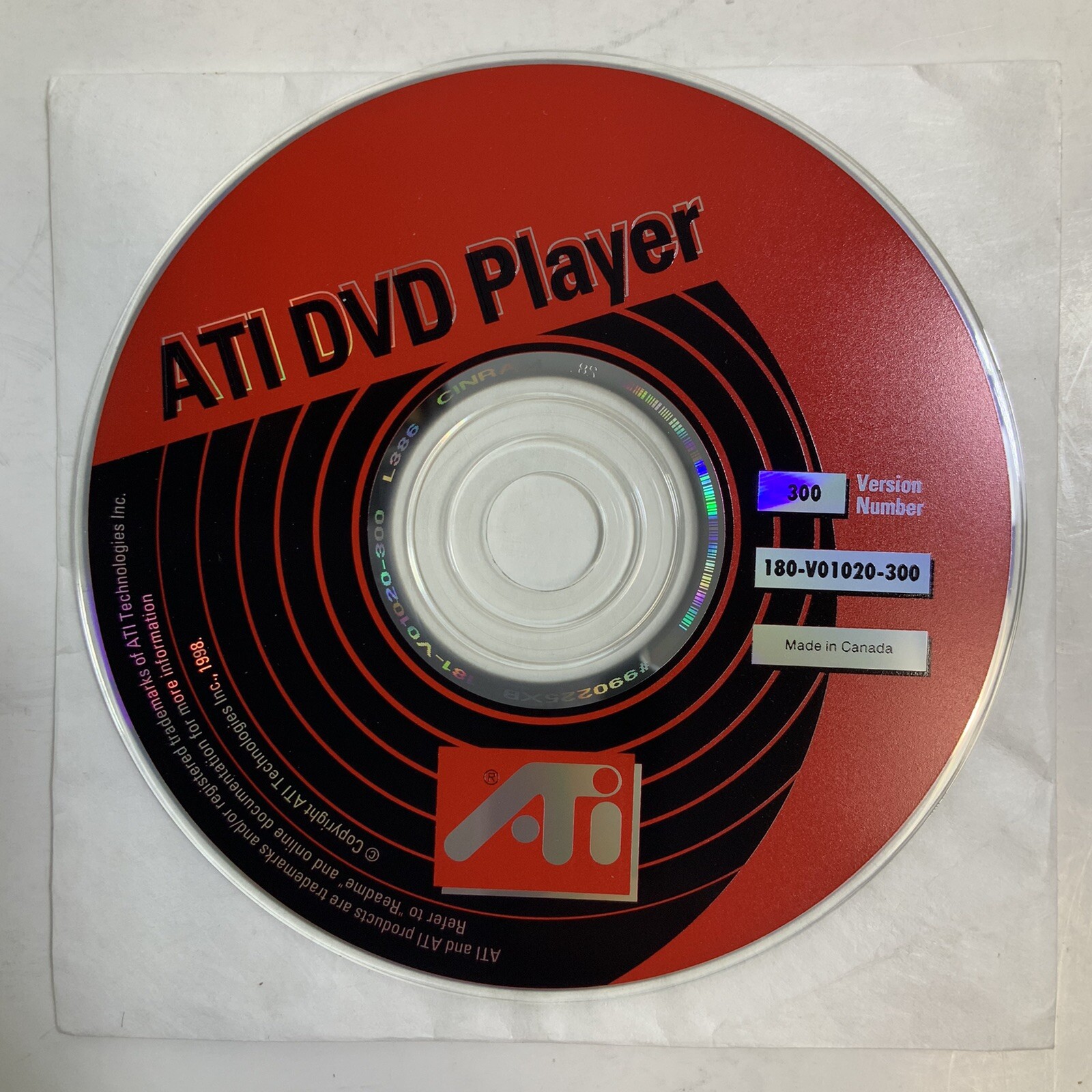 ATI DVD PlayerVersion 300 180-V01020-300 Driver CD-Rom ElectronicsRecycledCom