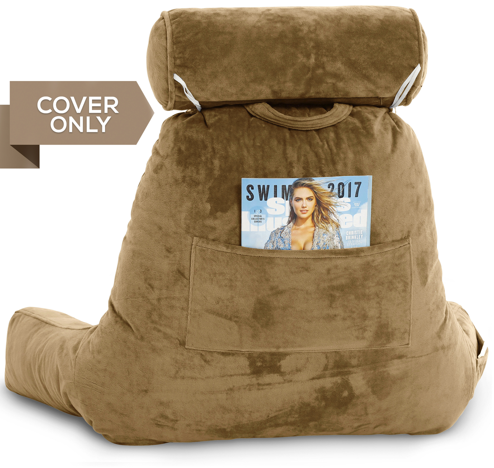 Husband Pillow Cover - Bed Rest Reading Pillow - Replacement Cover, Tan