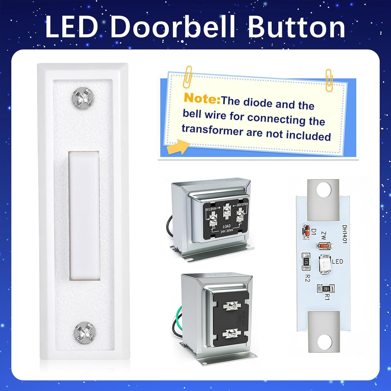 Lighted Doorbell Button, Wall Mounted Doorbell Switch with LED Light, Garage Doo