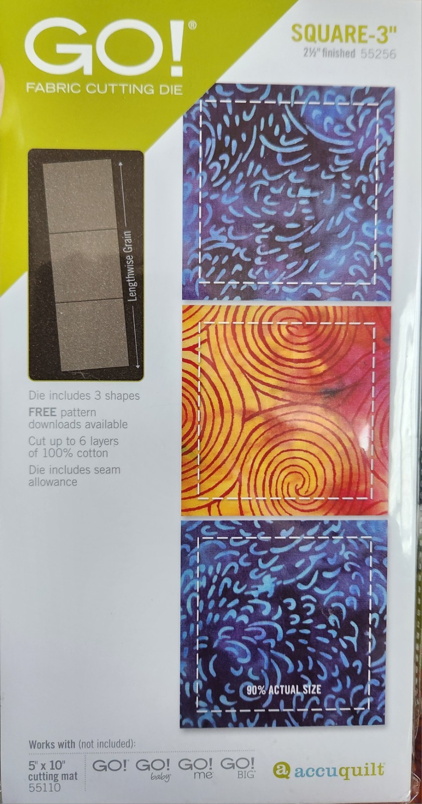 Accuquilt GO 3" Square Fabric Cutting Die 55256, Orig $59.99, New In Package
