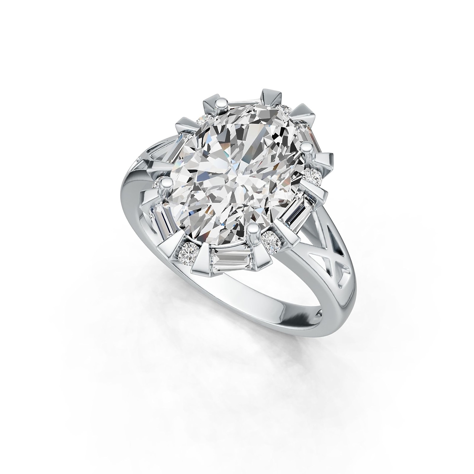Sterling Silver Semi Mount Ring Setting Oval OV 14X10mm with White Topaz
