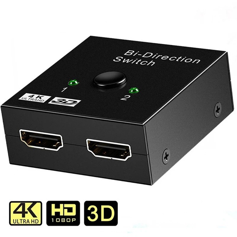 4K 2-Port 2-Way HDMI Bi-directional 2x1 Switch Switcher & 1x2 Splitter Selector