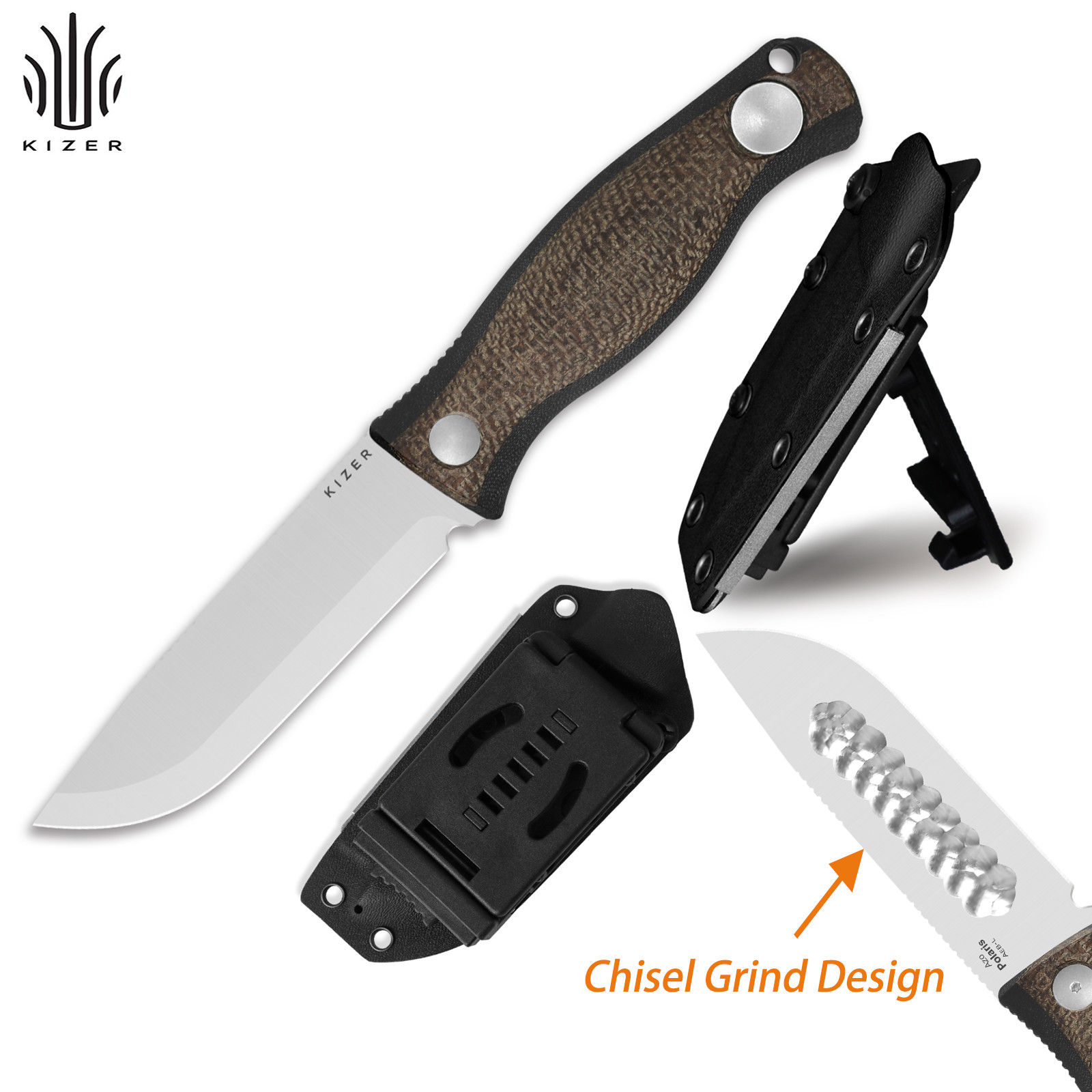 Kizer Polaris Fixed Knife AEB-L Blade Micarta & G10 Handle Survival 1100A3