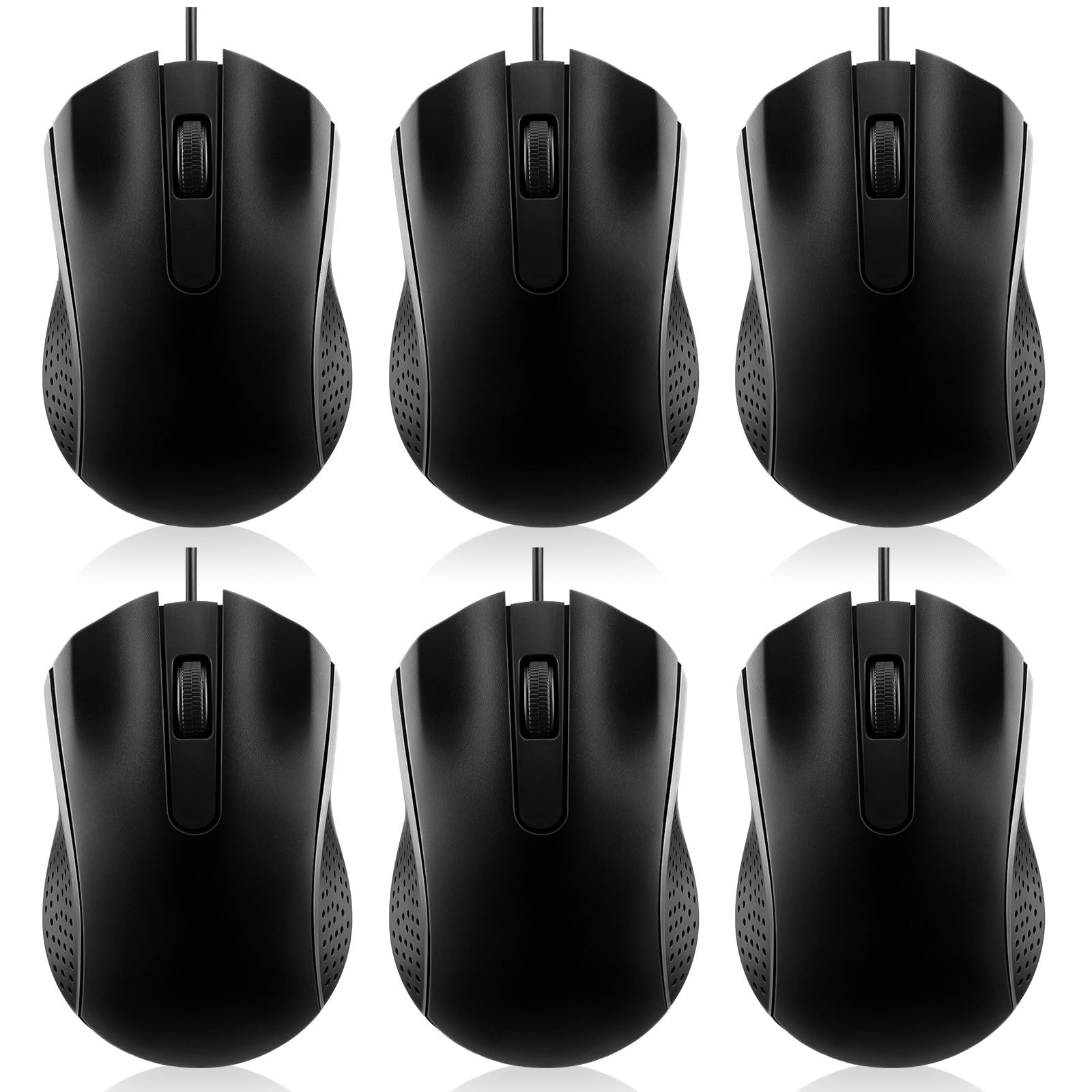 6 PCS Black Wired USB Computer Mouse Bulk 3 Button Corded Mice PC Laptop