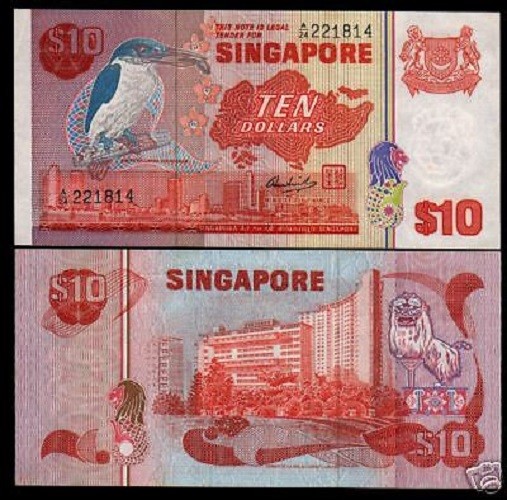 SINGAPORE 10 DOLLARS P-11 1980 x 1 Pc BIRD Series MERLION MAP UNC MONEY BANKNOTE
