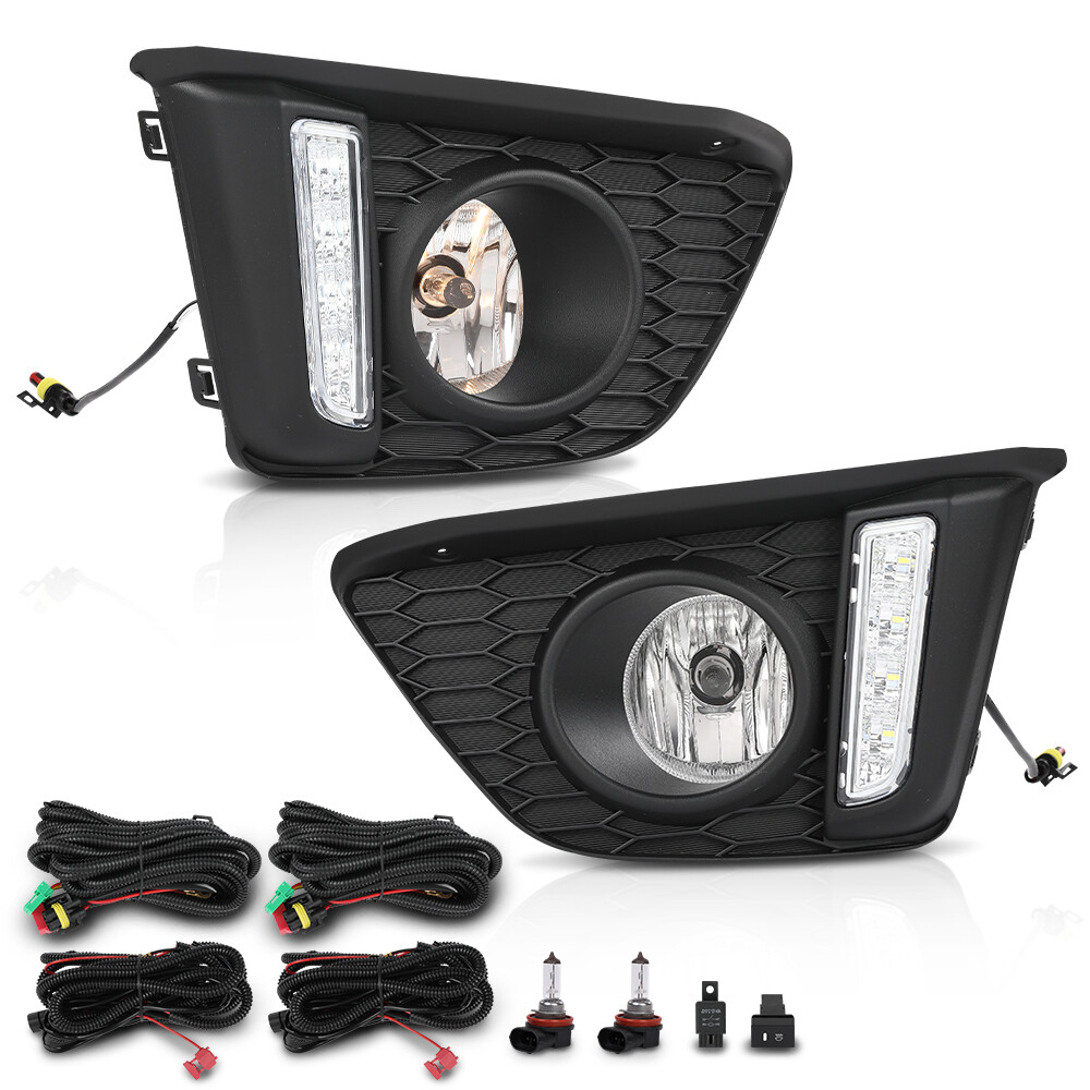 LED DRL Fog Lights Driving Lamps w/ Wiring Fit For 2014-2017 Honda Fit Jazz