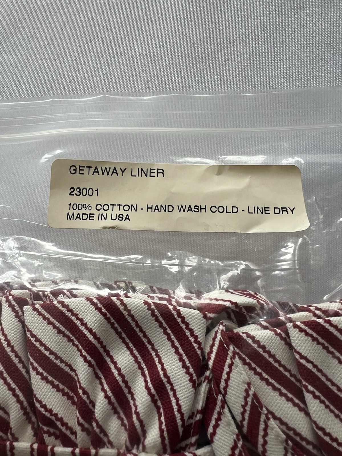Longaberger Basket Sweetheart Getaway Liner 23001 Red White Stripe Cotton USA