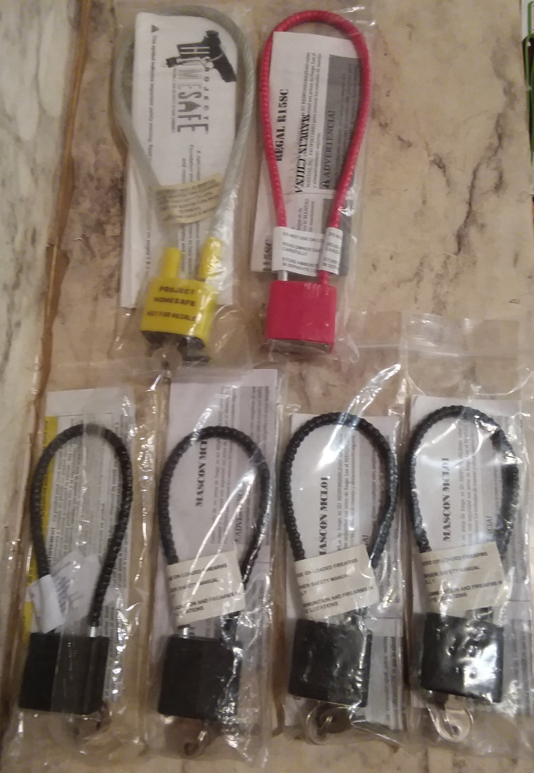 6 Piece NEW Gun Pistol Rifle Lock Lot - Project Child Safe Steel Cable w/ Keys