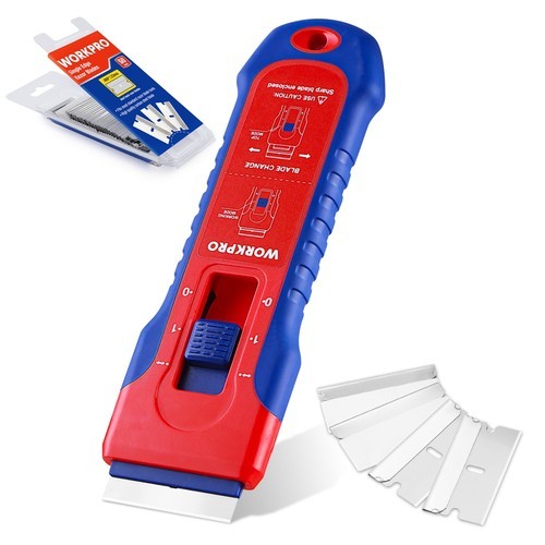 WORKPRO Retractable Razor Blade Scraper w/56PC Steel Blade Cleaning Scraper Tool