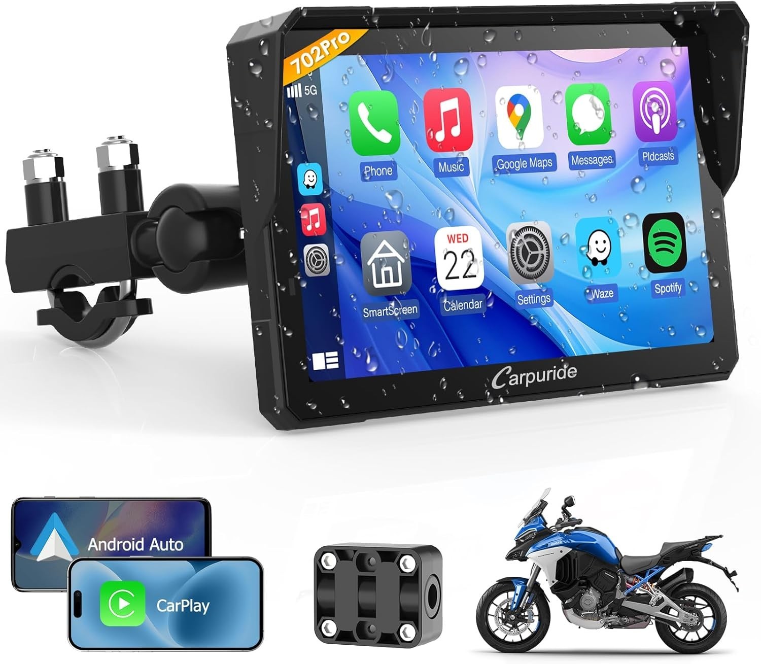Carpuride W702Pro Wireless Carplay Android Auto Waterproof Touchscreen For Motor