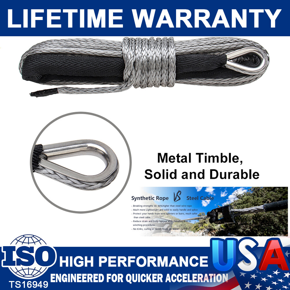 1/4"X 50' 10000LB Synthetic Winch Rope Line Recovery Cable 4WD ATV Gray W/Sheath