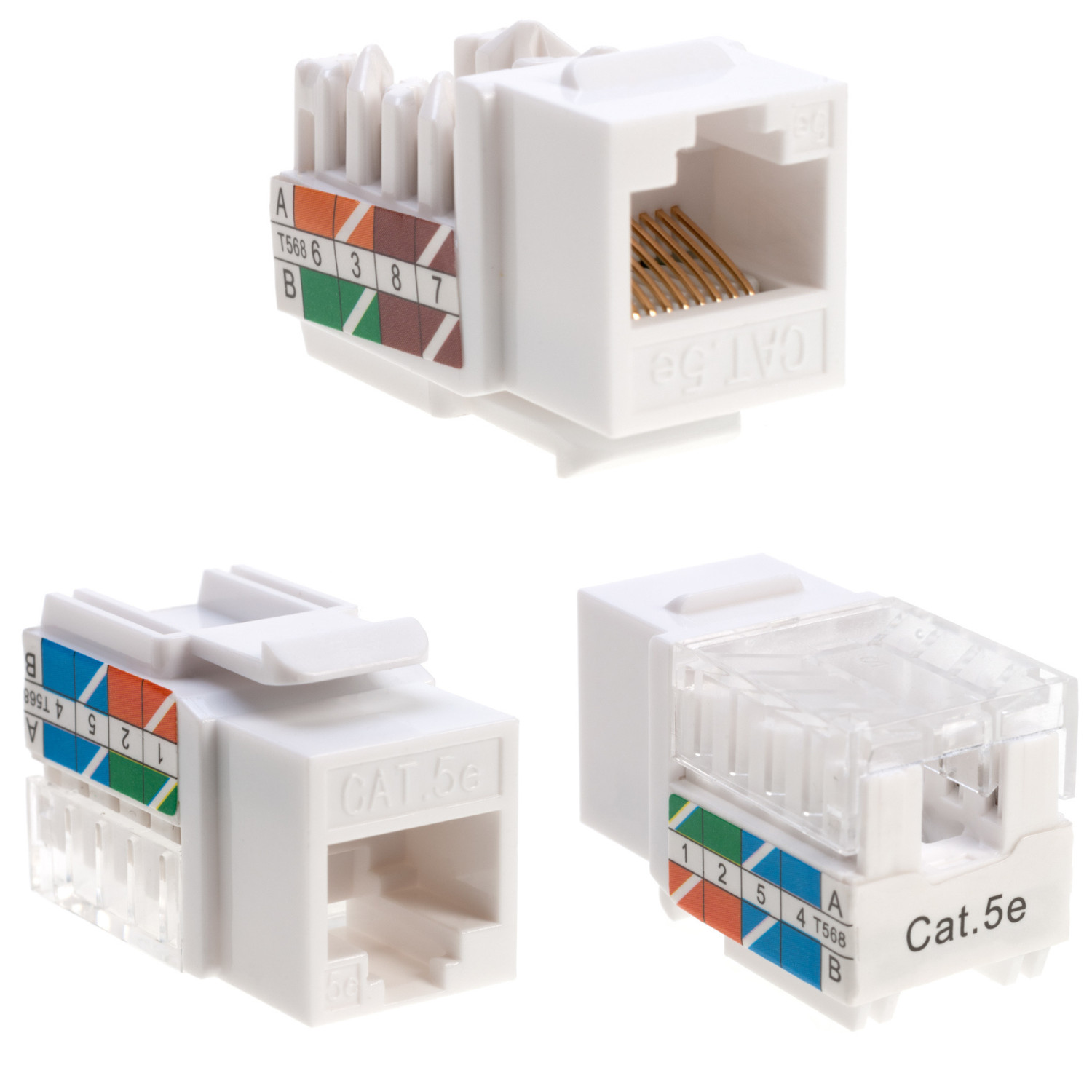 50 pack Cat5e 45° Angled Keystone Jack Network 110 Punchdown 8P8C Cat White