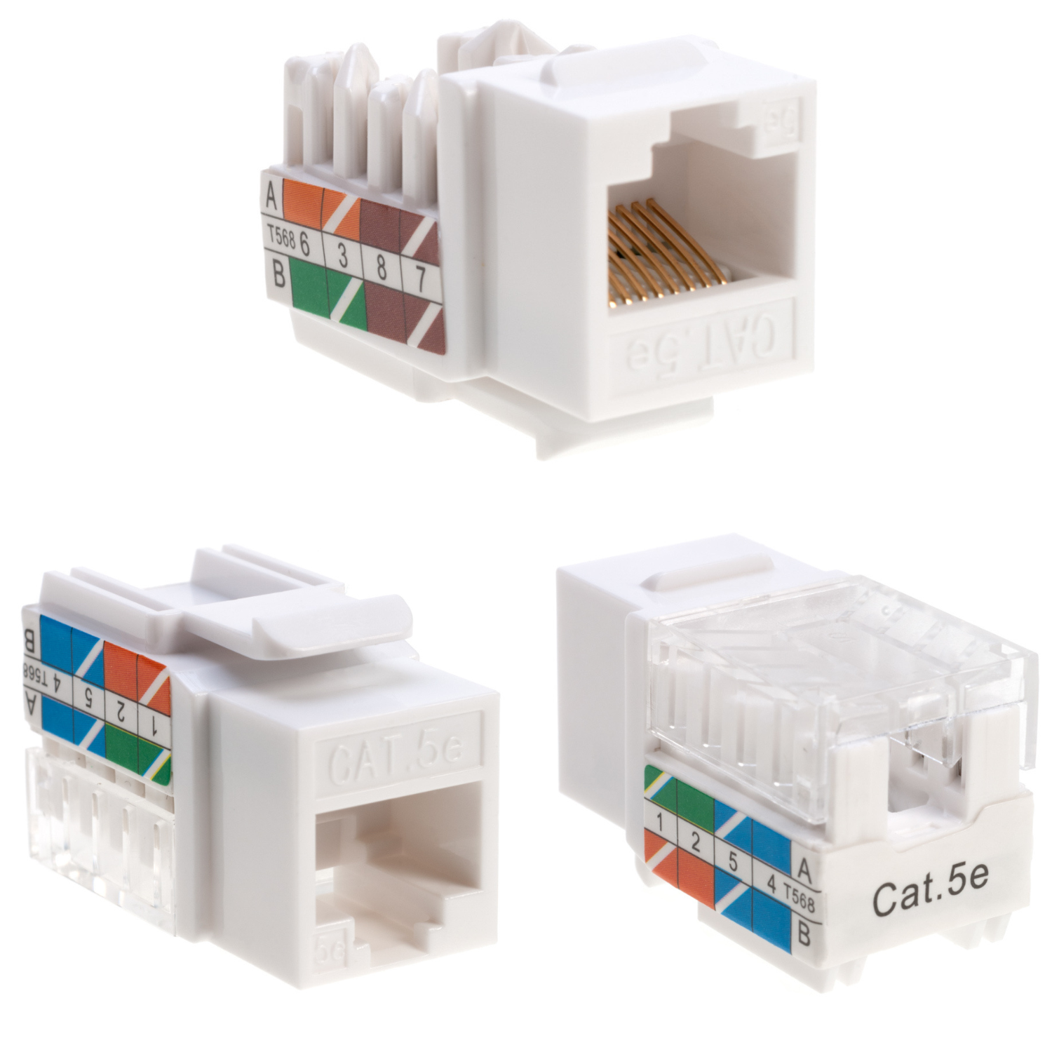 50 pack Cat5e 45° Angled Keystone Jack Network 110 Punchdown 8P8C Cat White