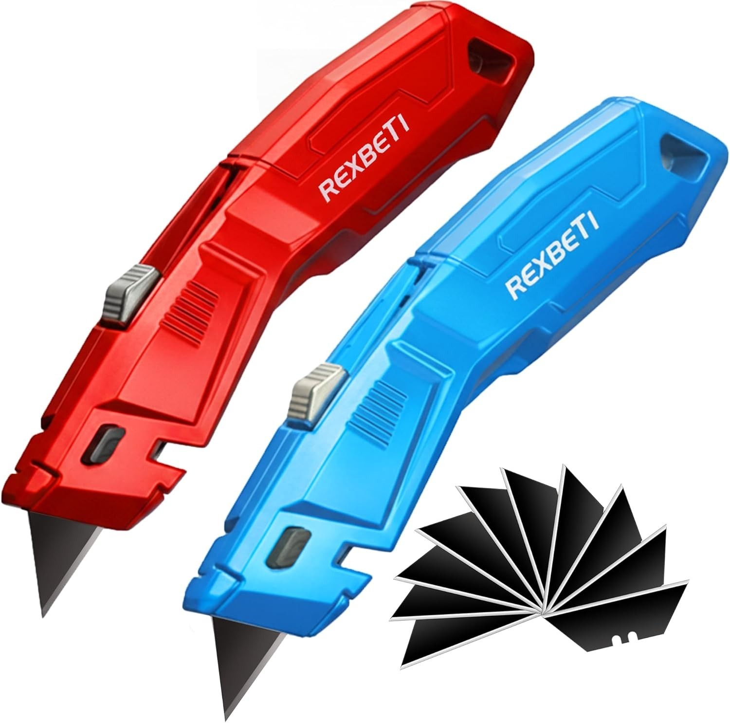 2 Pack Utility Knife with Extra Blades, 2 Color Retractable Blade Heavy Duty Box