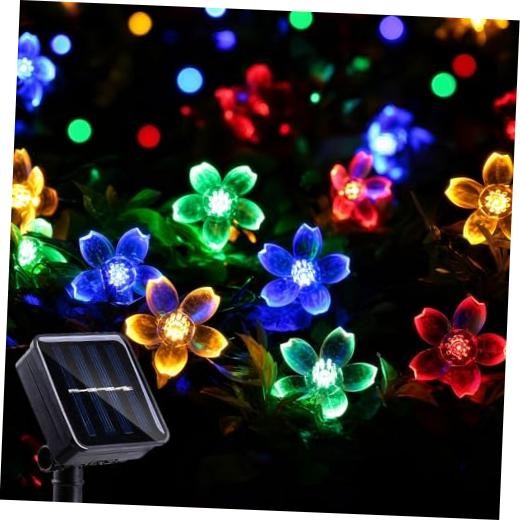 Solar Flower String Lights Outdoor Waterproof 50 LED Solar 1 Pack Multicolor