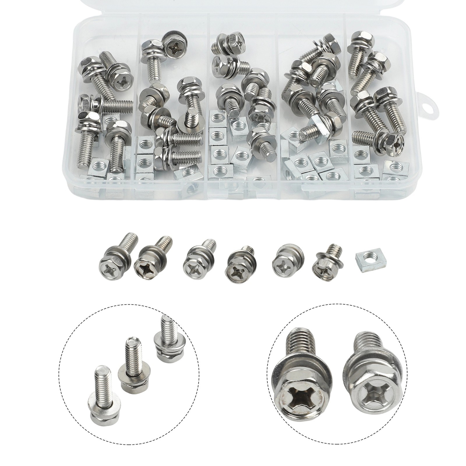 Hex Head Fastener Set 72 Pcs 304 Stainless Steel with Washer for M6 Use
