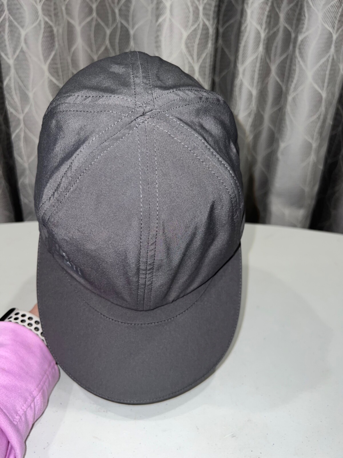 Allstate Hot Chocolate 15K 5K Gray Poly spandex Running Hat Cap Hook Loop EUC