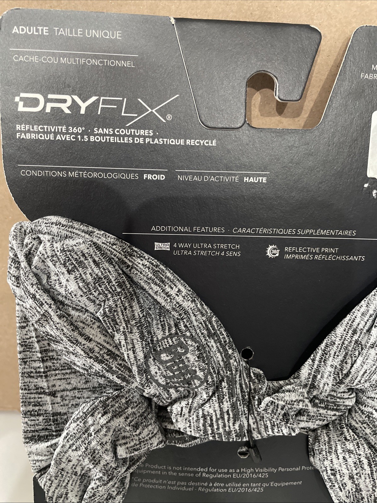 Buff Men's DryFlx Multifunctional Neck Gaiter Light Gray NWT