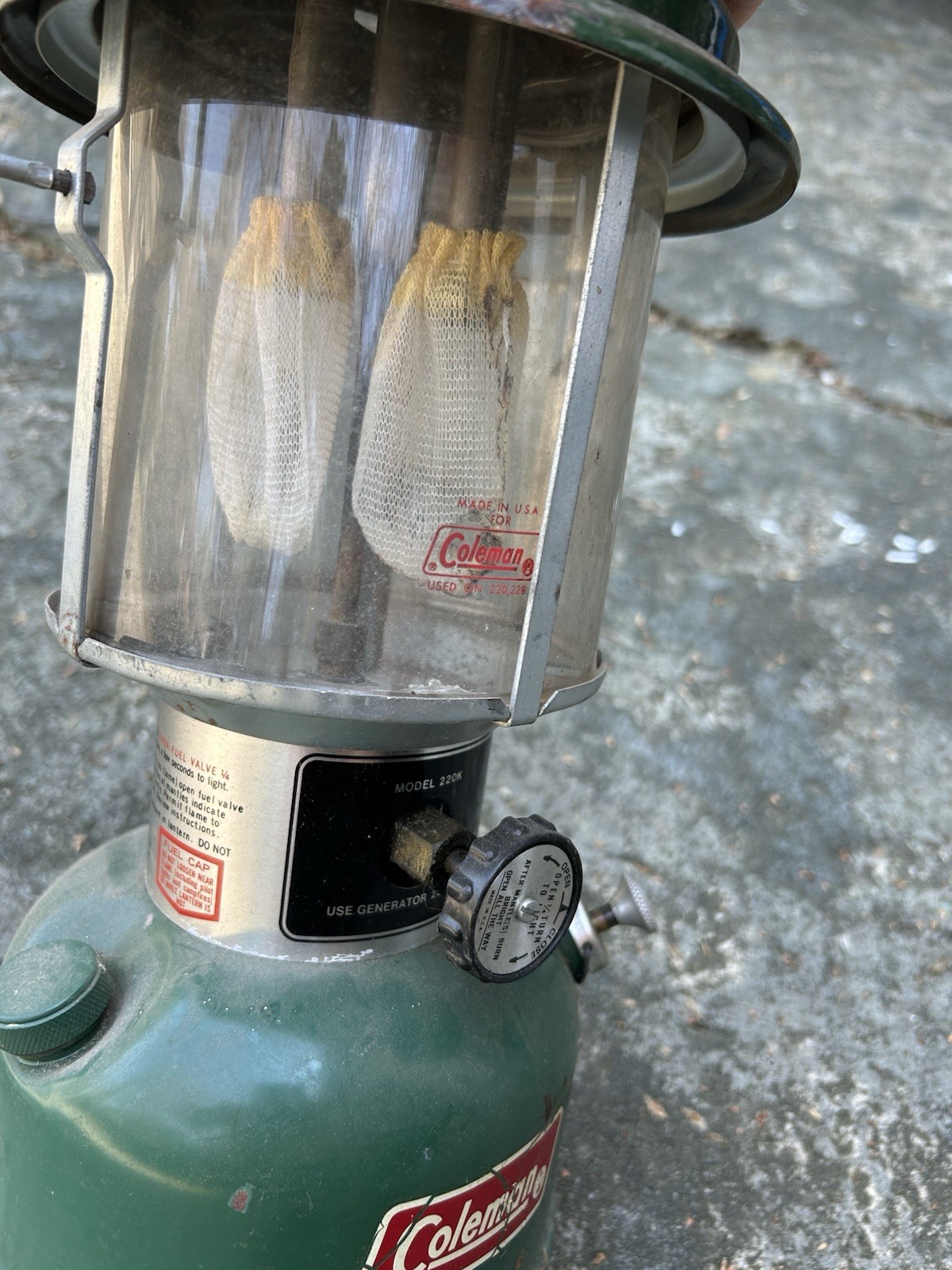 Vintage Coleman 220K Lantern Green Dual Mantle Camping Light