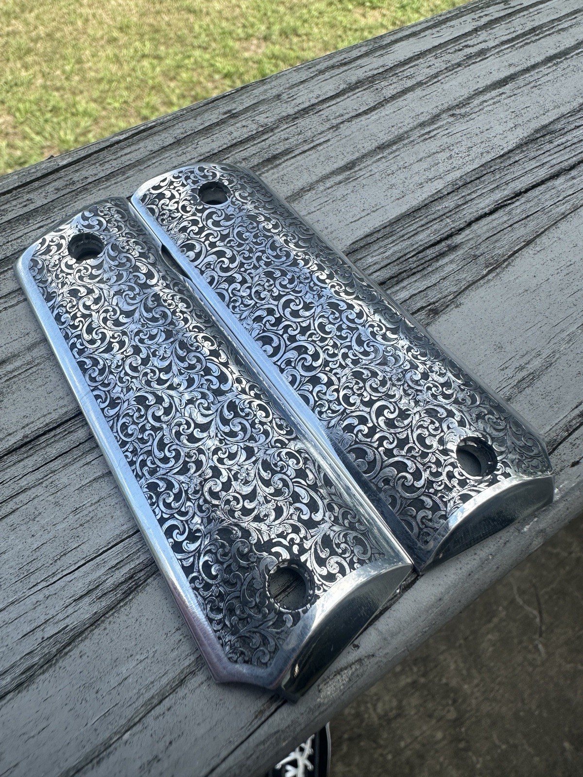 Scroll Engraved Full Size 1911 Aluminum Grips