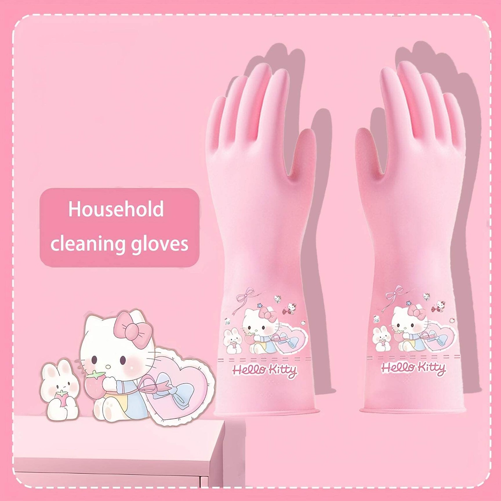 1 Pair of Multi-purpose Household Cleaning Gloves, Non-slip, Highly Elastic, Lat