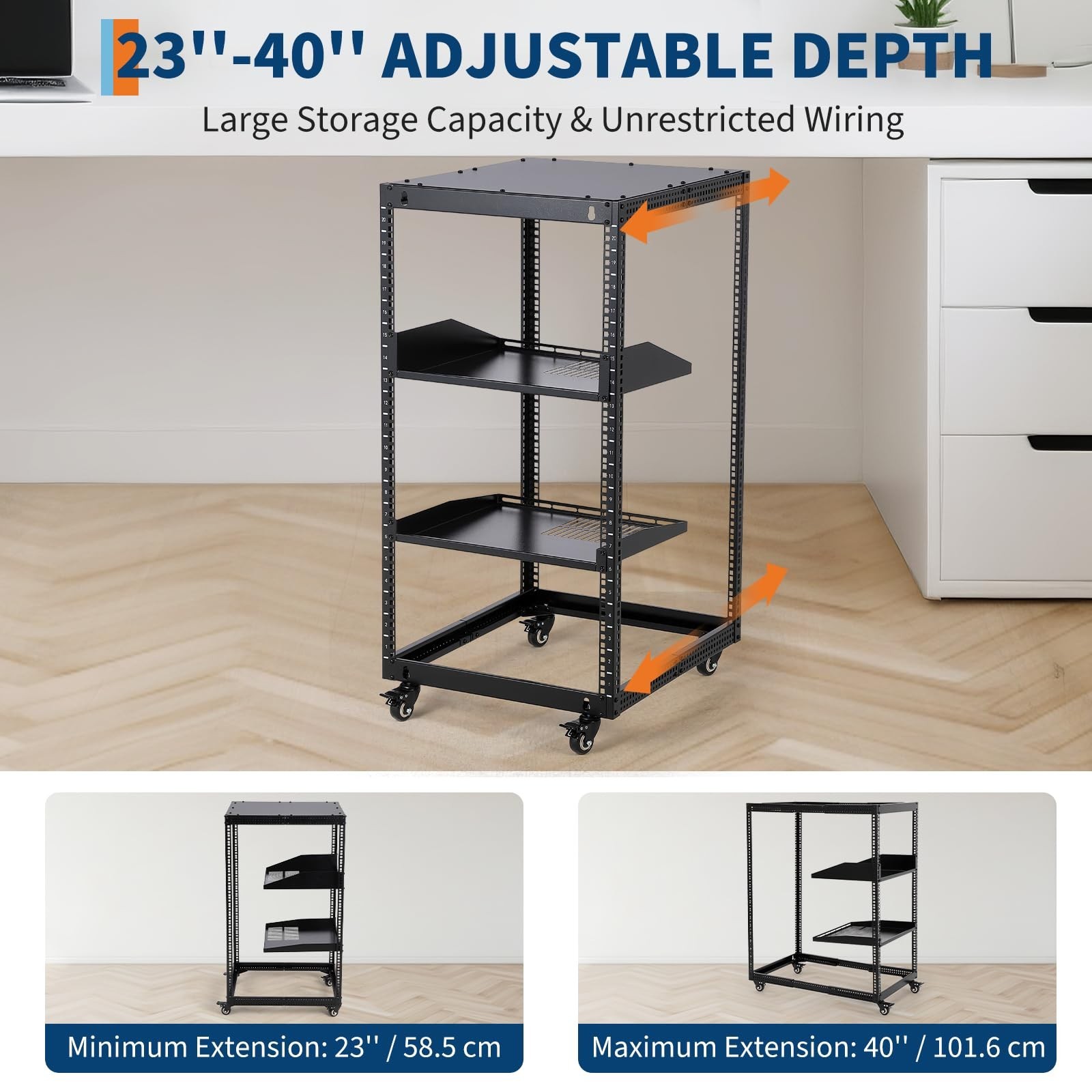 20U 4 Post Open Frame Server Rack Network Enclosure 23''-40'' with Caster