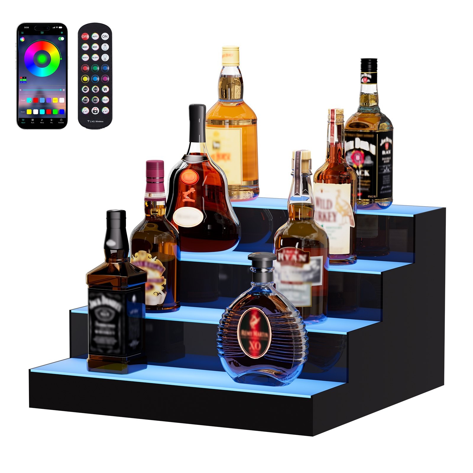 [New]LED Lighted Liquor Bottle Display,4 Tiers 16 Inch Commercial Illuminated Ho