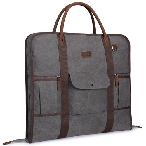 Carry on Garment Bag for Business Travel Canvas Leather Men Suit Large Grey