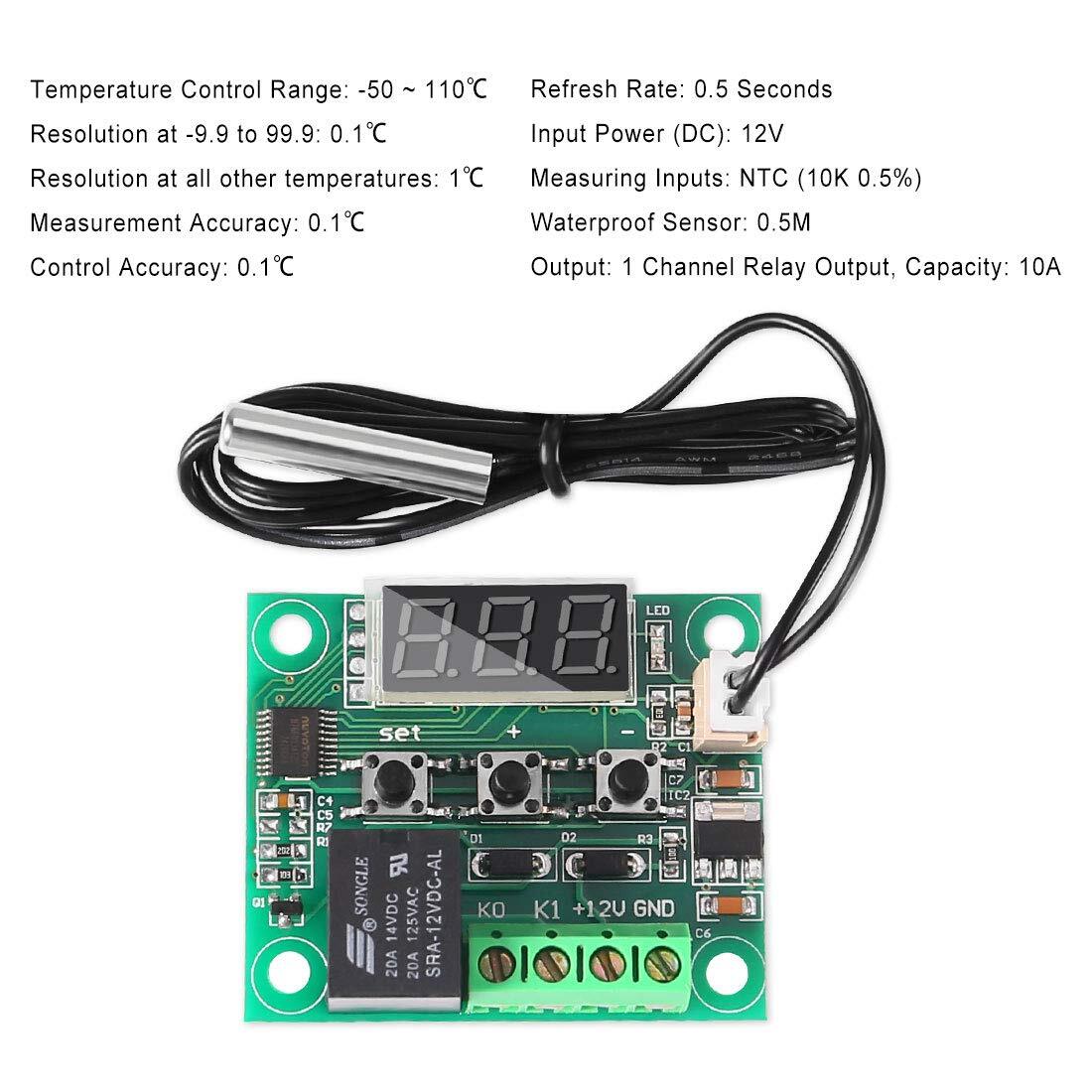 2PC W1209 DC12V Digital Thermostat Temperature Control Switch Sensor With Case