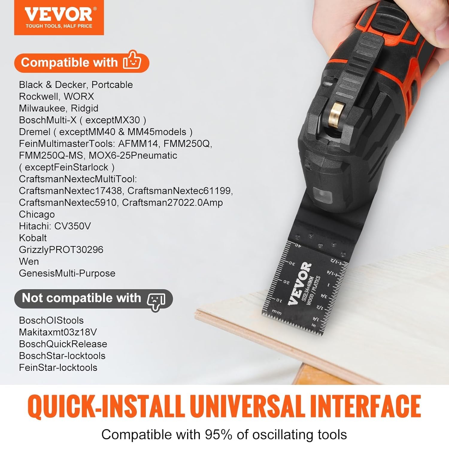 VEVOR 50PCS Oscillating Saw Blades, Universal Quick Release Black